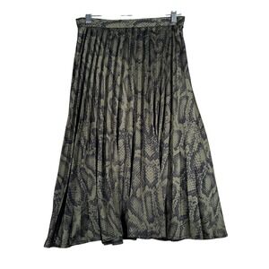 Missguided Snakeskin Print Pleated Midi Skirt A Line Career Party Olive Green